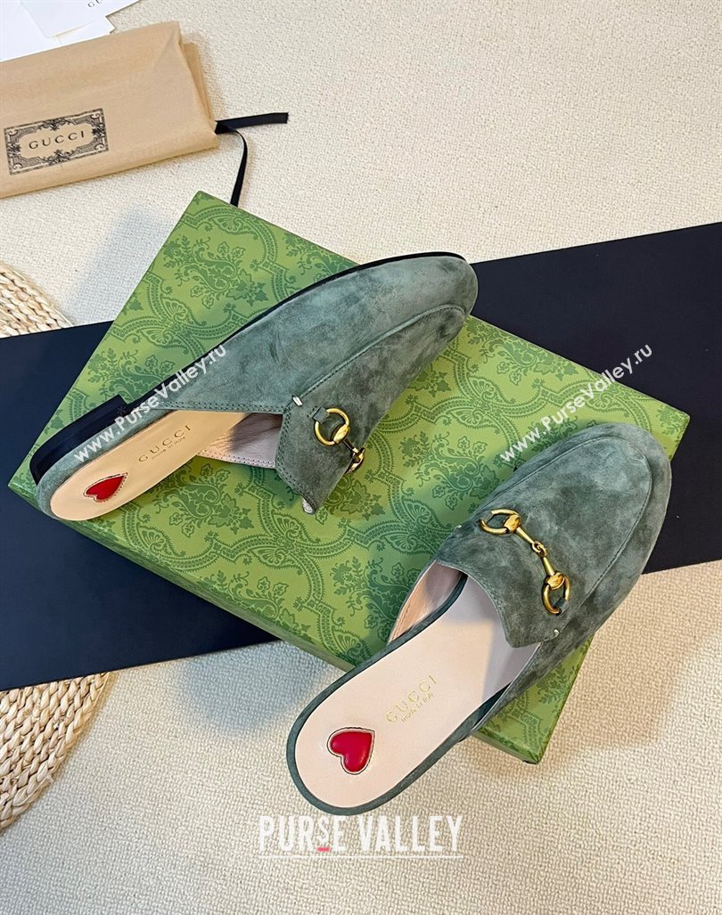 Gucci Princetown Suede Flat Slippers Green 2 2023 557730 (MD-231205013)