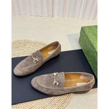 Gucci Jordaan Suede Loafers with Crystals Dark Grey 2023 759918 (MD-231205015)