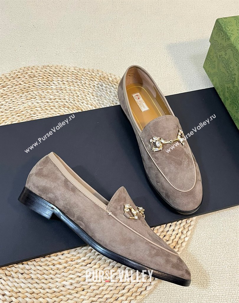 Gucci Jordaan Suede Loafers with Crystals Dark Grey 2023 759918 (MD-231205015)