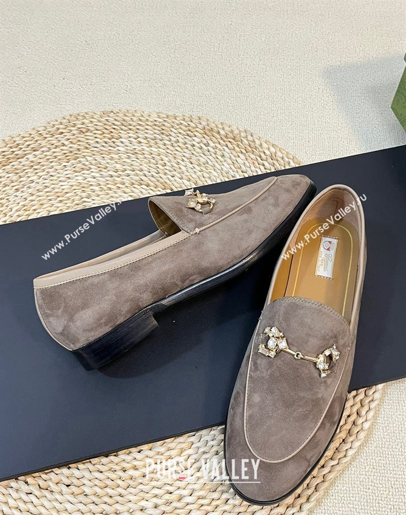 Gucci Jordaan Suede Loafers with Crystals Dark Grey 2023 759918 (MD-231205015)