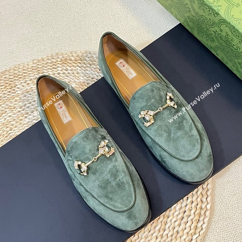 Gucci Jordaan Suede Loafers with Crystals Green 2 2023 759918 (MD-231205016)