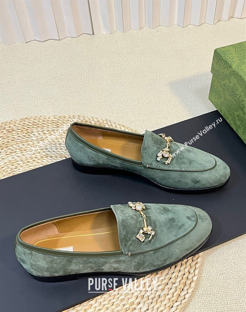 Gucci Jordaan Suede Loafers with Crystals Green 2 2023 759918 (MD-231205016)