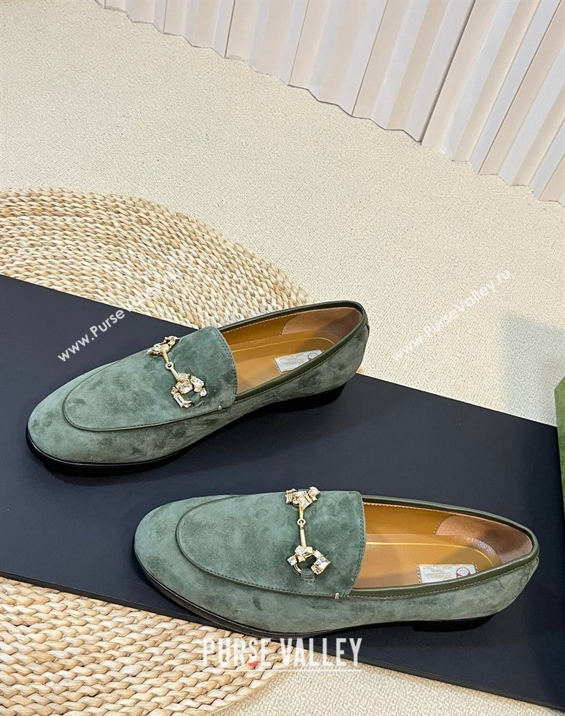 Gucci Jordaan Suede Loafers with Crystals Green 2 2023 759918 (MD-231205016)