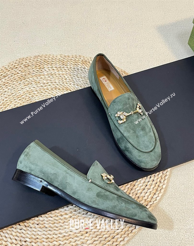 Gucci Jordaan Suede Loafers with Crystals Green 2 2023 759918 (MD-231205016)