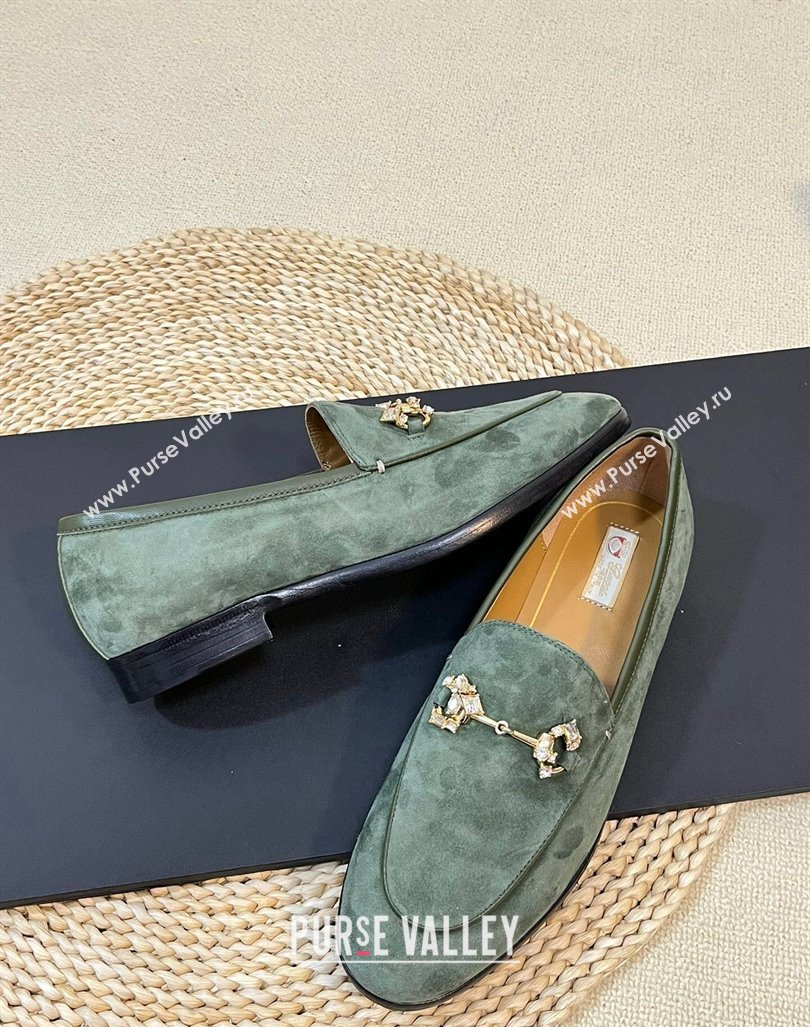 Gucci Jordaan Suede Loafers with Crystals Green 2 2023 759918 (MD-231205016)