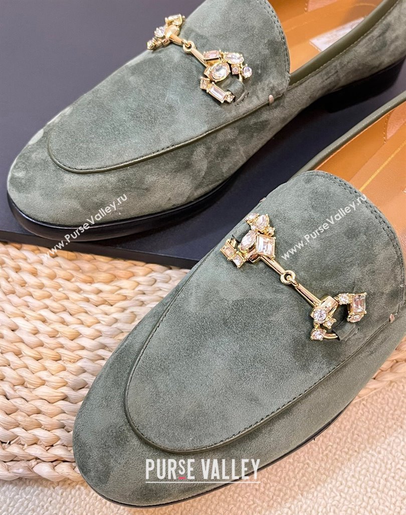 Gucci Jordaan Suede Loafers with Crystals Green 2 2023 759918 (MD-231205016)