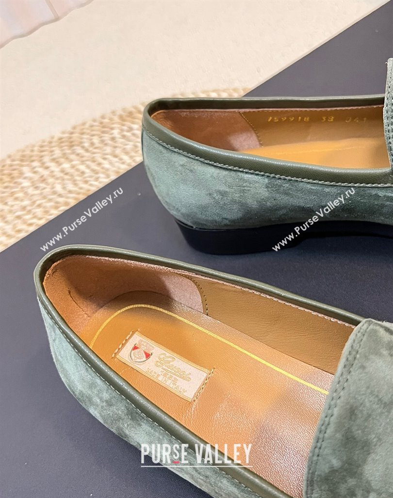 Gucci Jordaan Suede Loafers with Crystals Green 2 2023 759918 (MD-231205016)