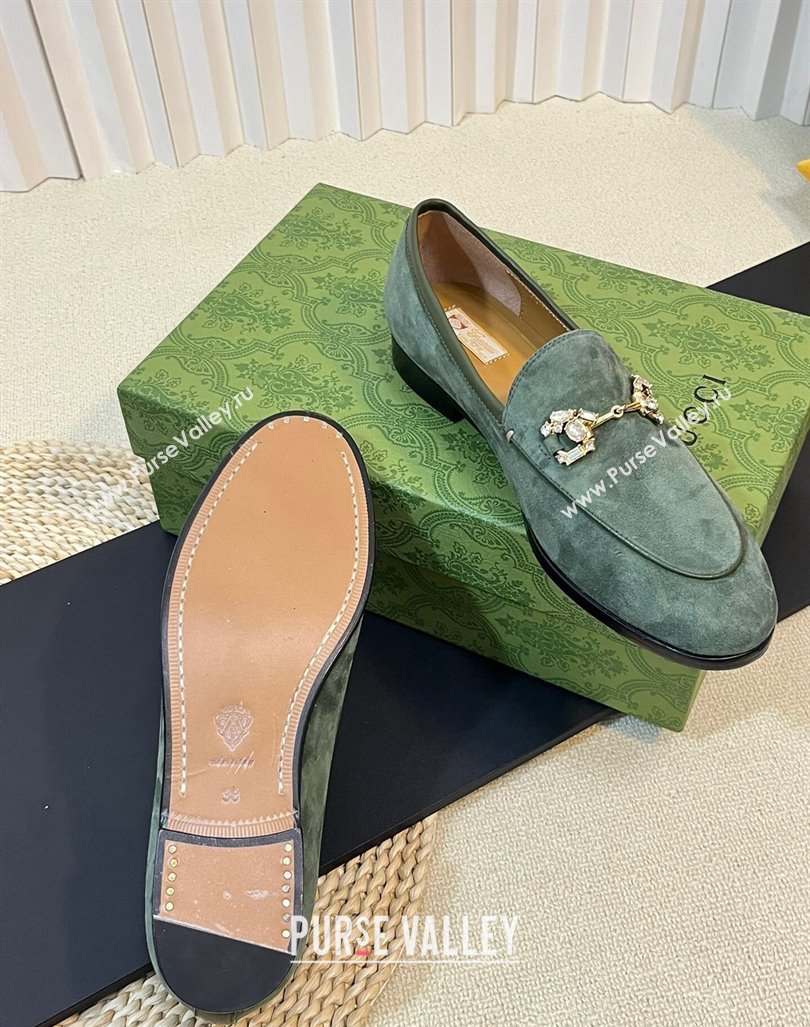 Gucci Jordaan Suede Loafers with Crystals Green 2 2023 759918 (MD-231205016)