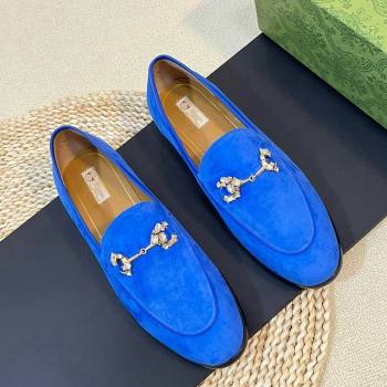 Gucci Jordaan Suede Loafers with Crystals Blue 2023 759918 (MD-231205017)