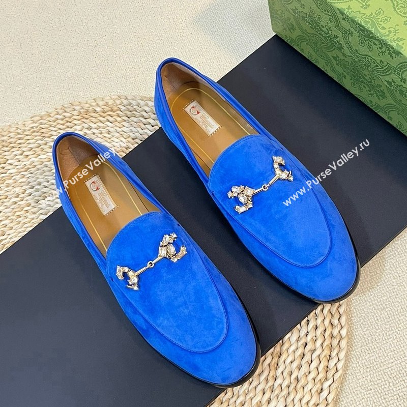 Gucci Jordaan Suede Loafers with Crystals Blue 2023 759918 (MD-231205017)