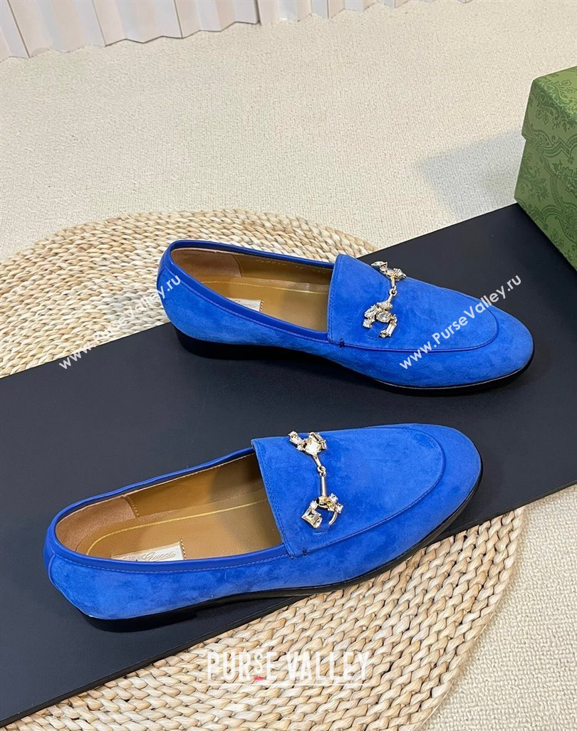 Gucci Jordaan Suede Loafers with Crystals Blue 2023 759918 (MD-231205017)