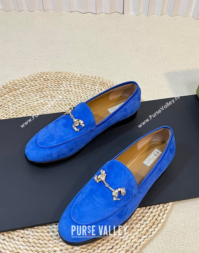 Gucci Jordaan Suede Loafers with Crystals Blue 2023 759918 (MD-231205017)