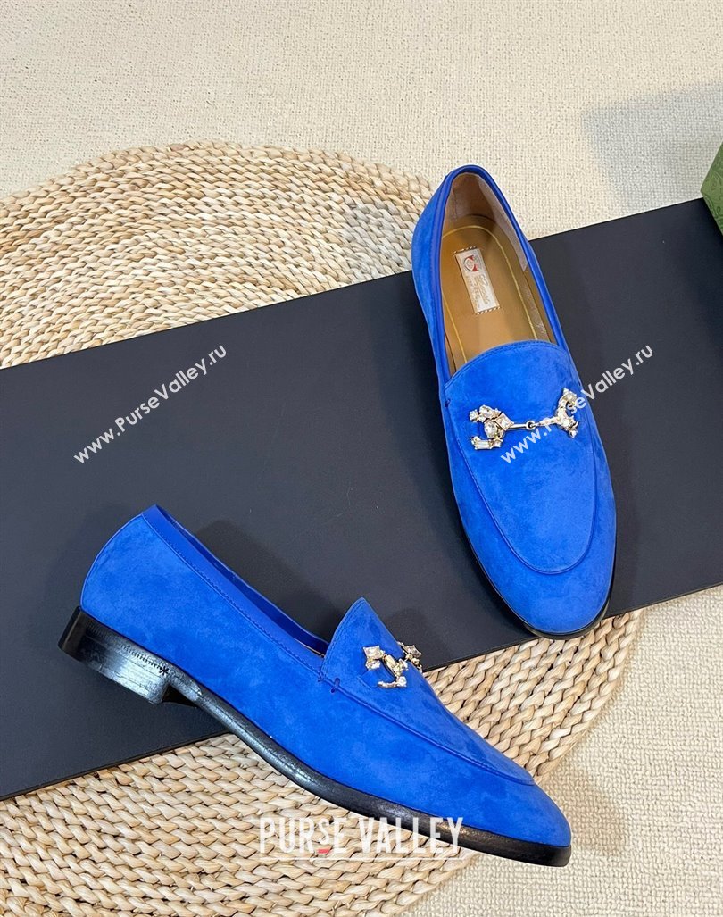 Gucci Jordaan Suede Loafers with Crystals Blue 2023 759918 (MD-231205017)