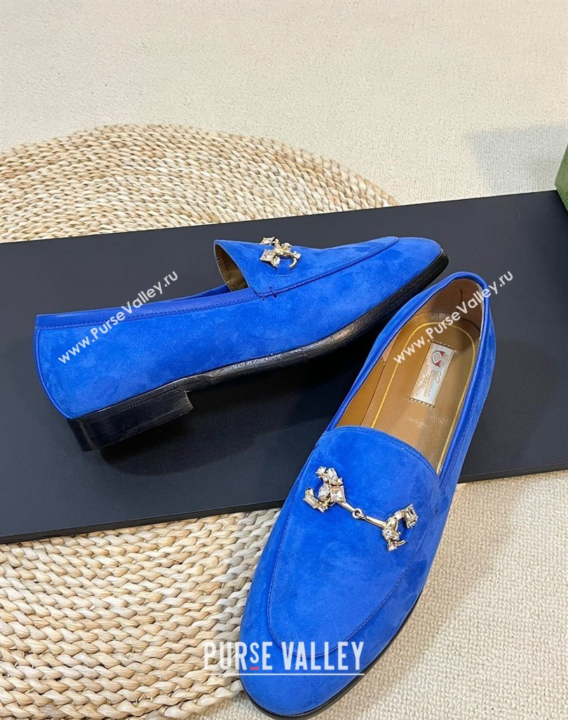 Gucci Jordaan Suede Loafers with Crystals Blue 2023 759918 (MD-231205017)