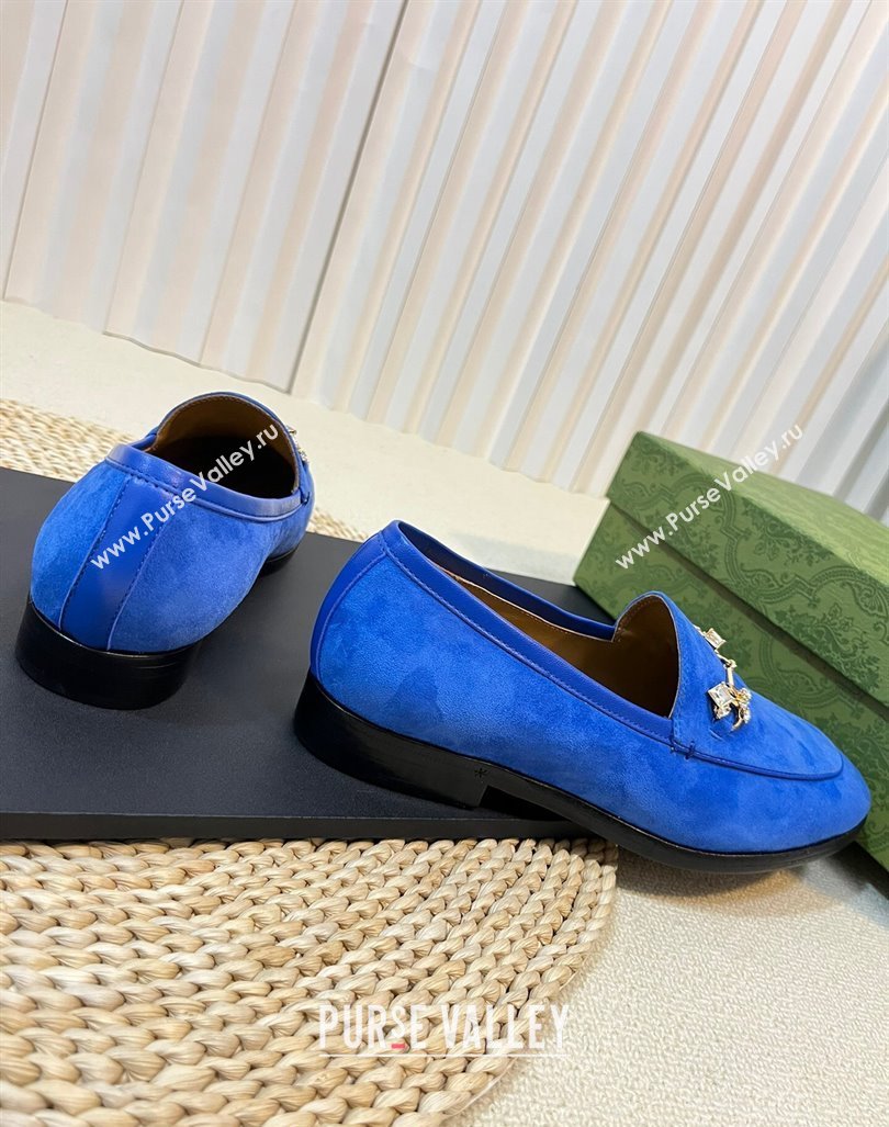 Gucci Jordaan Suede Loafers with Crystals Blue 2023 759918 (MD-231205017)