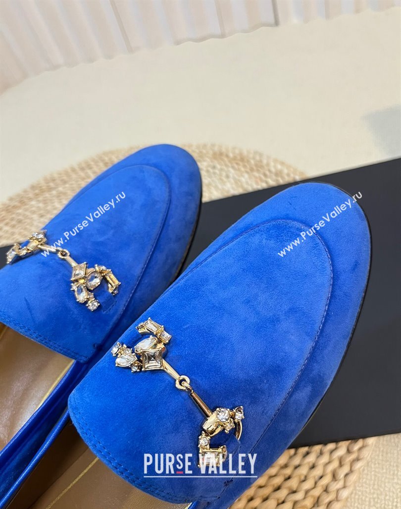 Gucci Jordaan Suede Loafers with Crystals Blue 2023 759918 (MD-231205017)