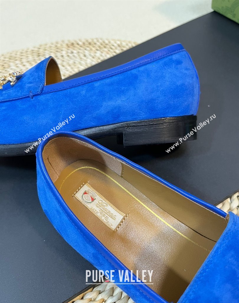 Gucci Jordaan Suede Loafers with Crystals Blue 2023 759918 (MD-231205017)