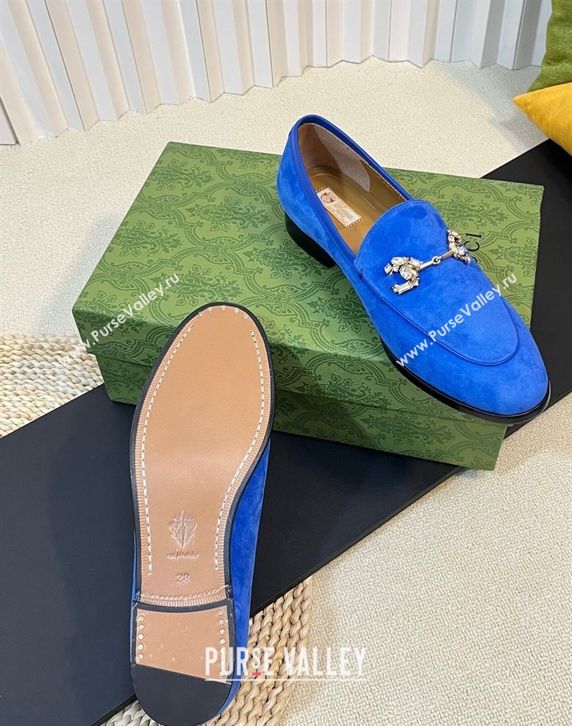 Gucci Jordaan Suede Loafers with Crystals Blue 2023 759918 (MD-231205017)