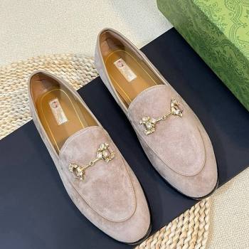 Gucci Jordaan Suede Loafers with Crystals Grey 1 2023 759918 (MD-231205020)