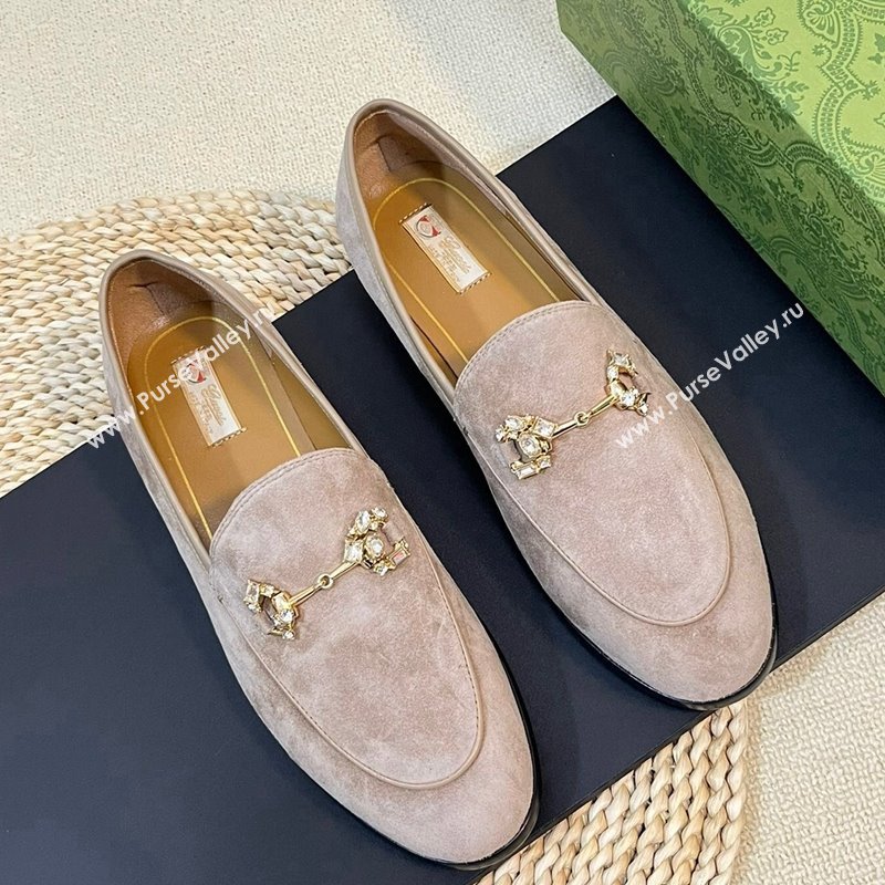 Gucci Jordaan Suede Loafers with Crystals Grey 1 2023 759918 (MD-231205020)