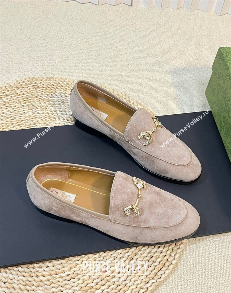 Gucci Jordaan Suede Loafers with Crystals Grey 1 2023 759918 (MD-231205020)