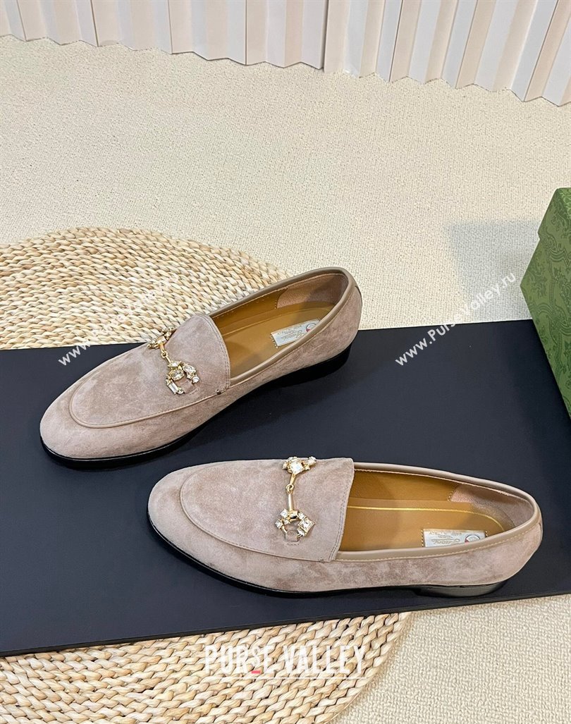 Gucci Jordaan Suede Loafers with Crystals Grey 1 2023 759918 (MD-231205020)