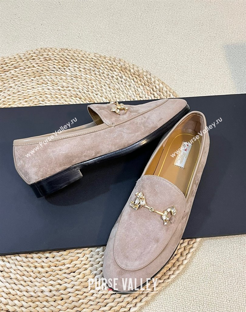 Gucci Jordaan Suede Loafers with Crystals Grey 1 2023 759918 (MD-231205020)