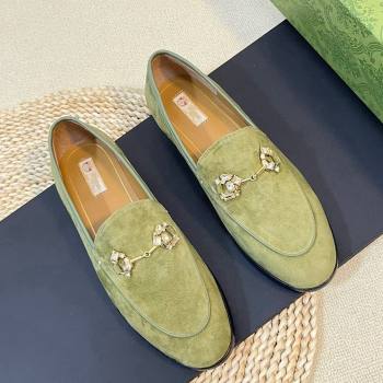 Gucci Jordaan Suede Loafers with Crystals Green 1 2023 759918 (MD-231205022)