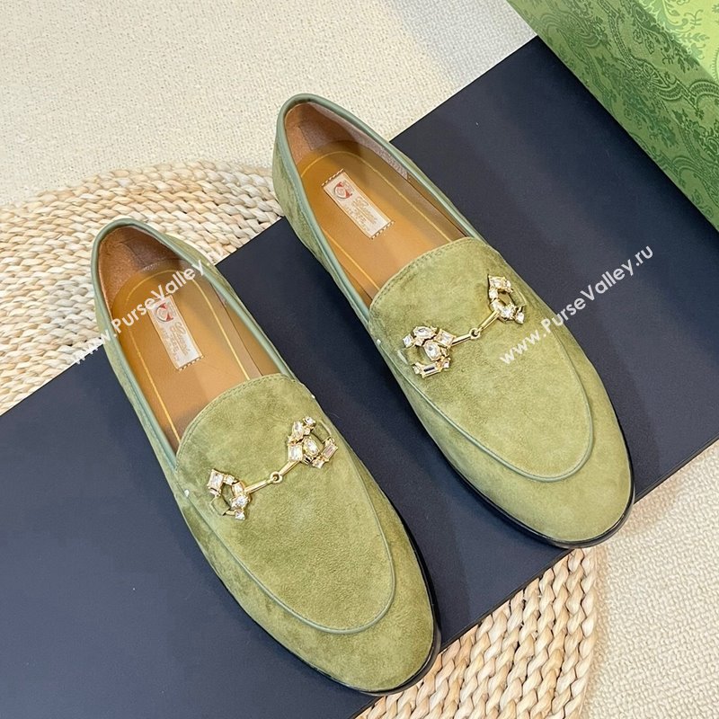 Gucci Jordaan Suede Loafers with Crystals Green 1 2023 759918 (MD-231205022)