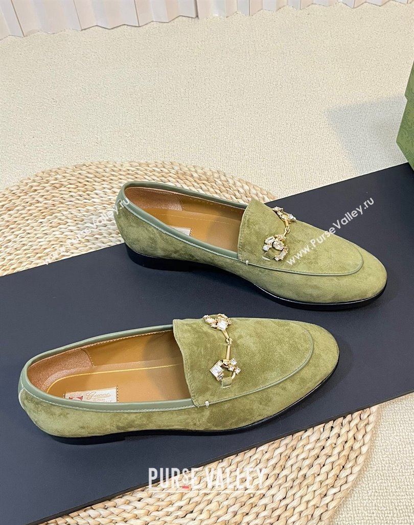 Gucci Jordaan Suede Loafers with Crystals Green 1 2023 759918 (MD-231205022)