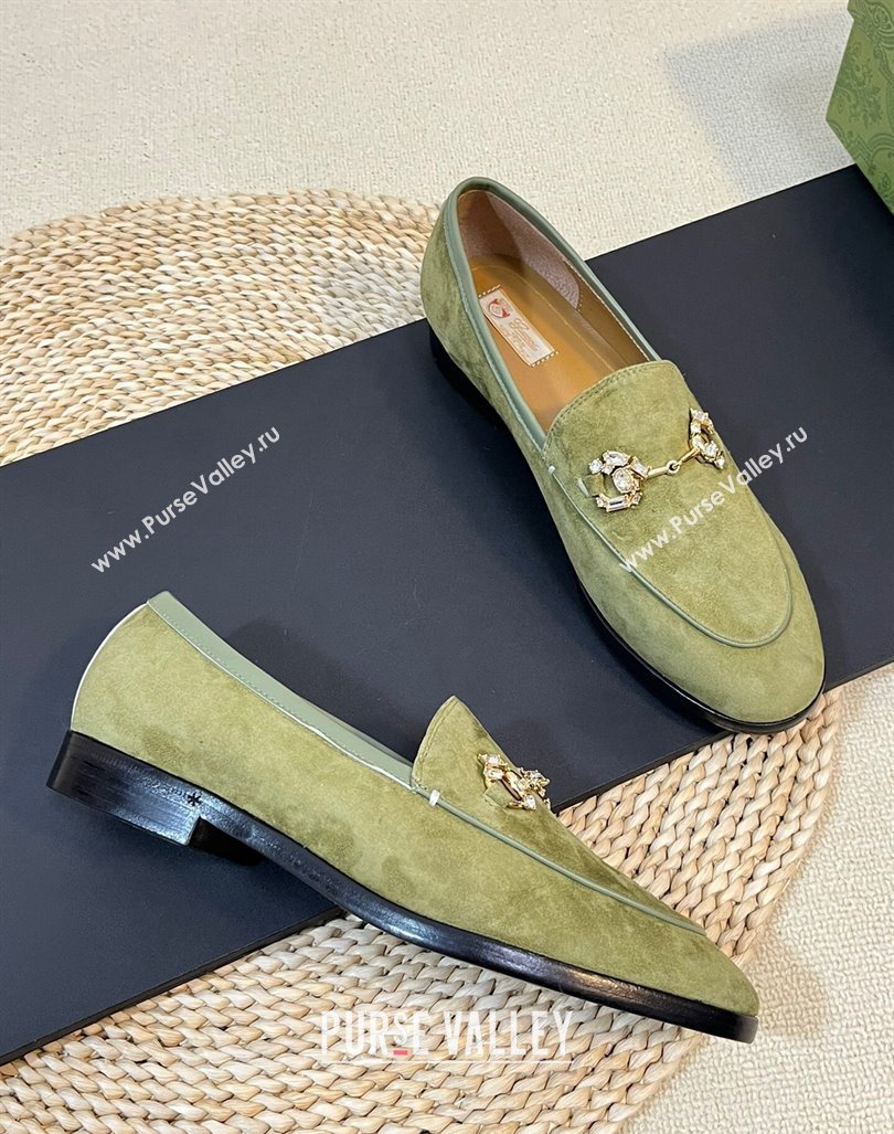 Gucci Jordaan Suede Loafers with Crystals Green 1 2023 759918 (MD-231205022)