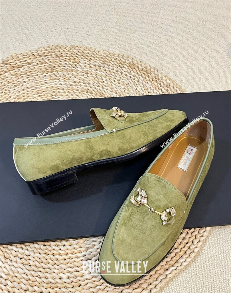 Gucci Jordaan Suede Loafers with Crystals Green 1 2023 759918 (MD-231205022)