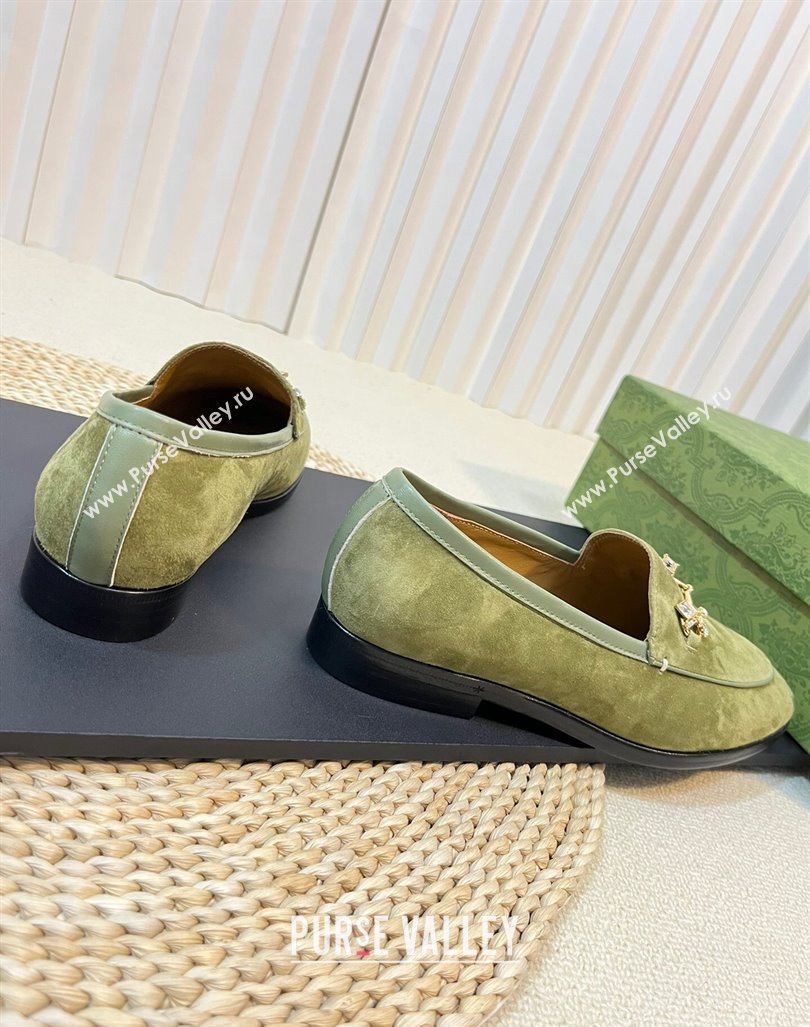 Gucci Jordaan Suede Loafers with Crystals Green 1 2023 759918 (MD-231205022)