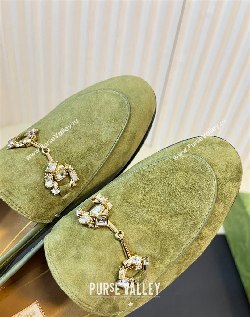 Gucci Jordaan Suede Loafers with Crystals Green 1 2023 759918 (MD-231205022)