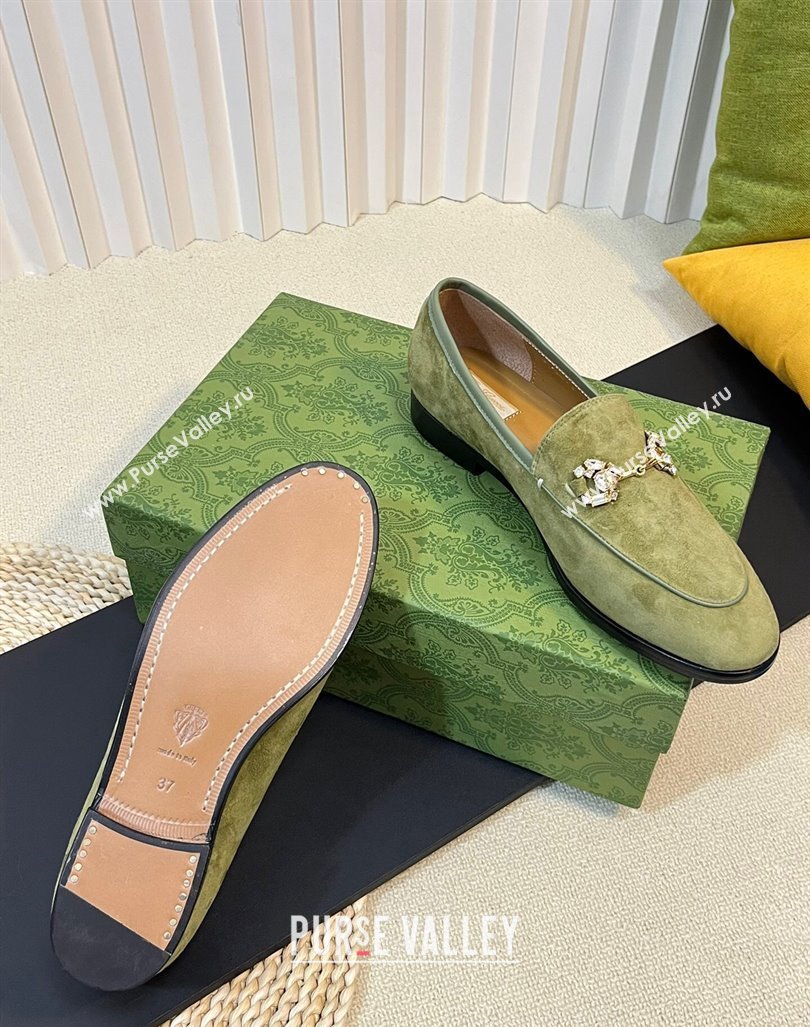 Gucci Jordaan Suede Loafers with Crystals Green 1 2023 759918 (MD-231205022)