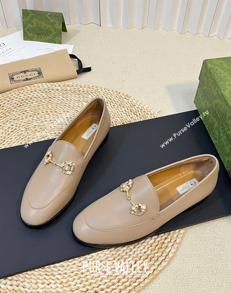 Gucci Jordaan Leather Loafers with Crystals Light Grey 2023 759918 (MD-231205023)