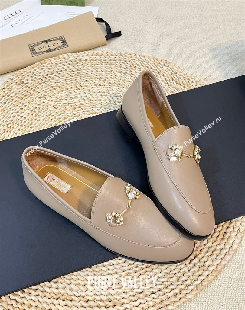 Gucci Jordaan Leather Loafers with Crystals Light Grey 2023 759918 (MD-231205023)