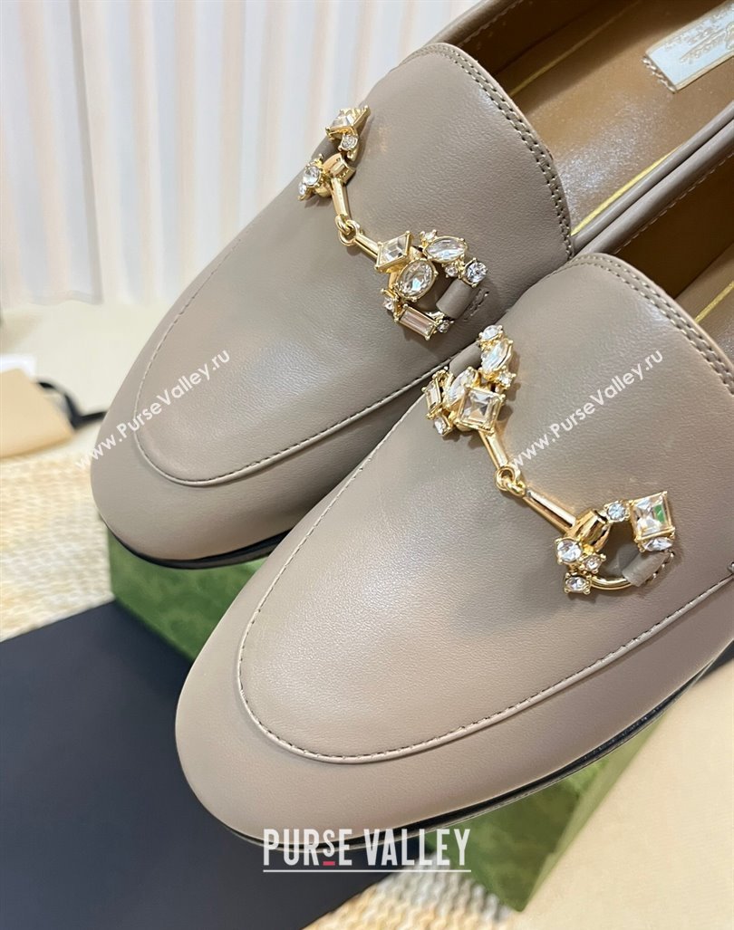 Gucci Jordaan Leather Loafers with Crystals Light Grey 2023 759918 (MD-231205023)