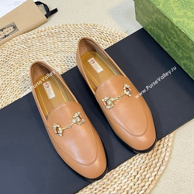 Gucci Jordaan Suede Loafers with Crystals Tan Brown 2023 759918 (MD-231205024)