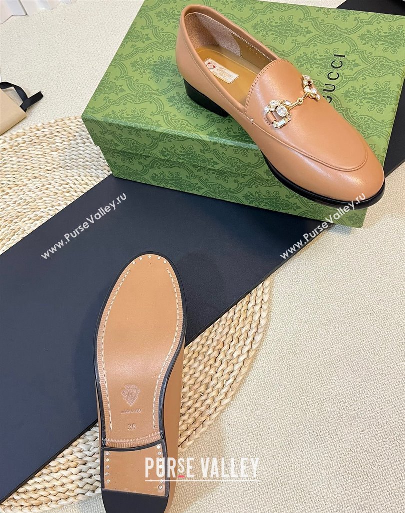 Gucci Jordaan Suede Loafers with Crystals Tan Brown 2023 759918 (MD-231205024)