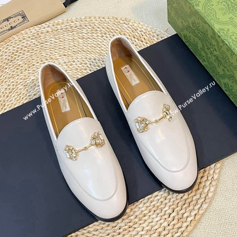 Gucci Jordaan Suede Loafers with Crystals White 2023 759918 (MD-231205025)