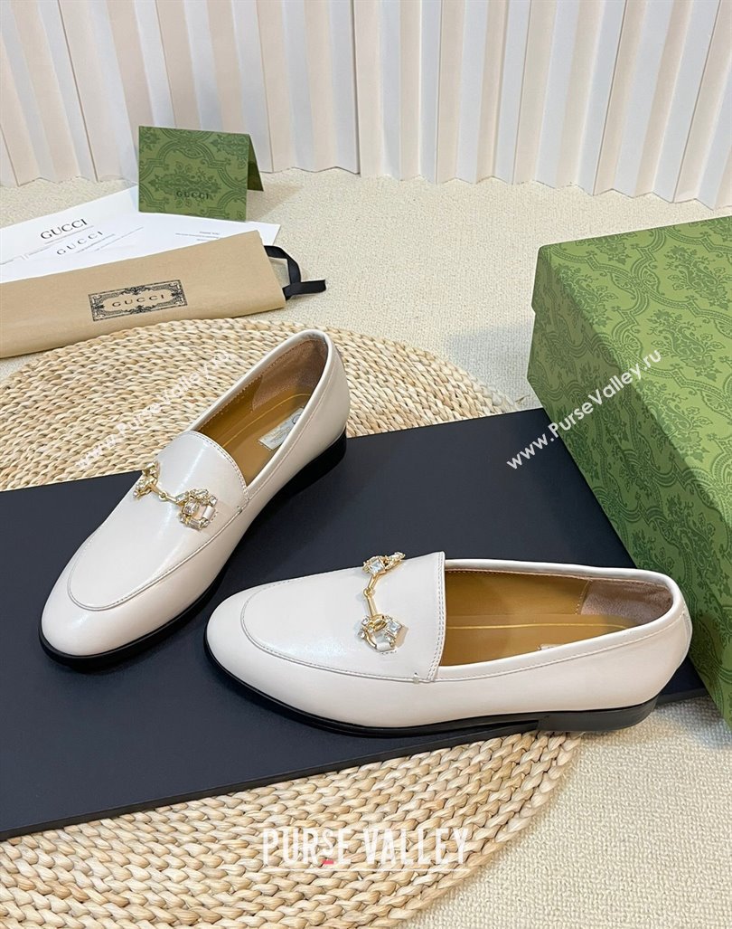 Gucci Jordaan Suede Loafers with Crystals White 2023 759918 (MD-231205025)