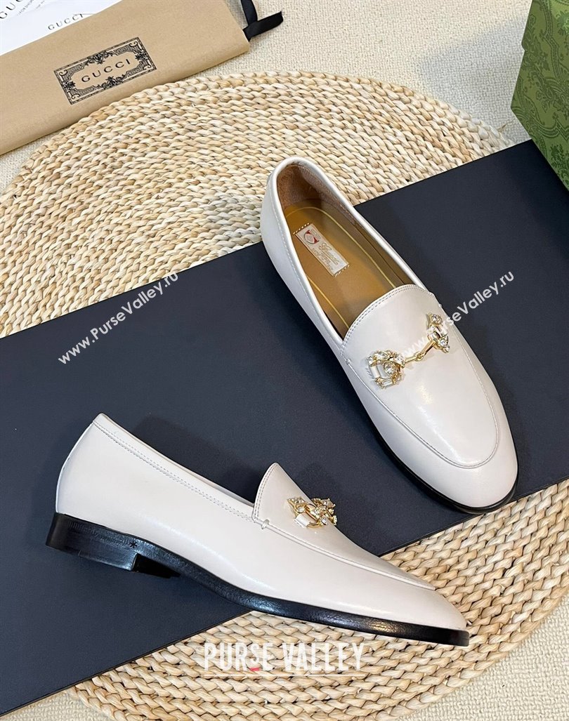 Gucci Jordaan Suede Loafers with Crystals White 2023 759918 (MD-231205025)