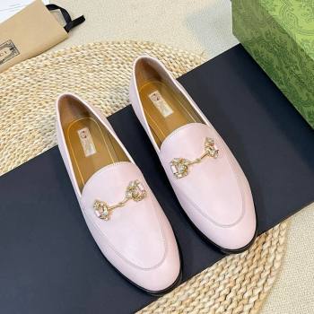 Gucci Jordaan Leather Loafers with Crystals Light Pink 2023 759918 (MD-231205027)