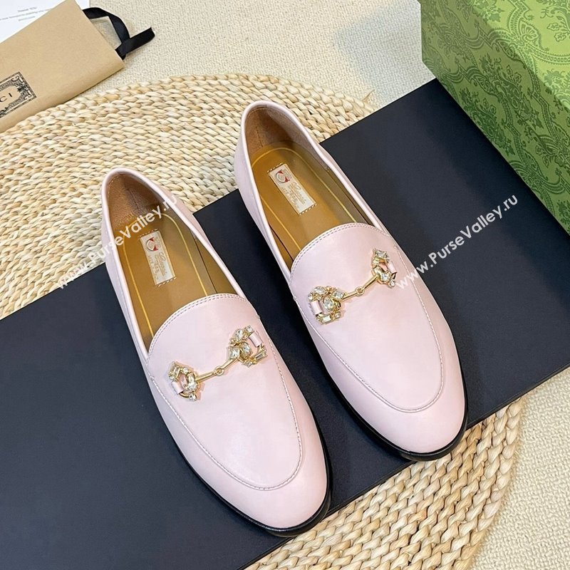 Gucci Jordaan Leather Loafers with Crystals Light Pink 2023 759918 (MD-231205027)