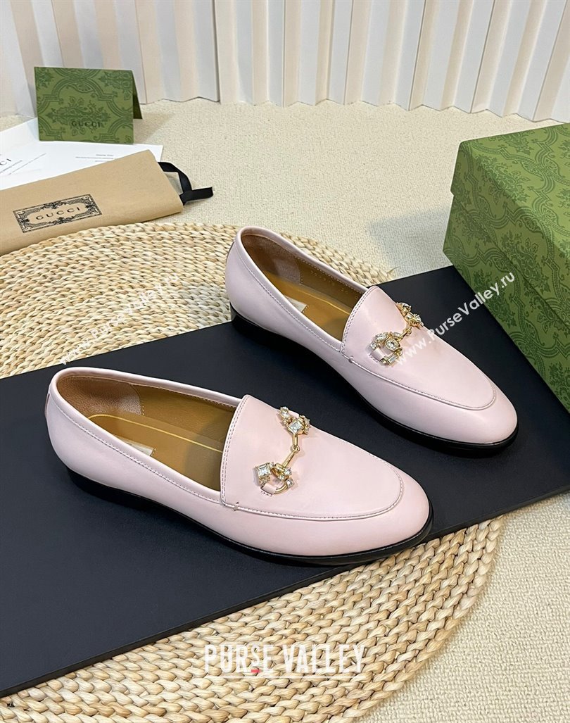 Gucci Jordaan Leather Loafers with Crystals Light Pink 2023 759918 (MD-231205027)