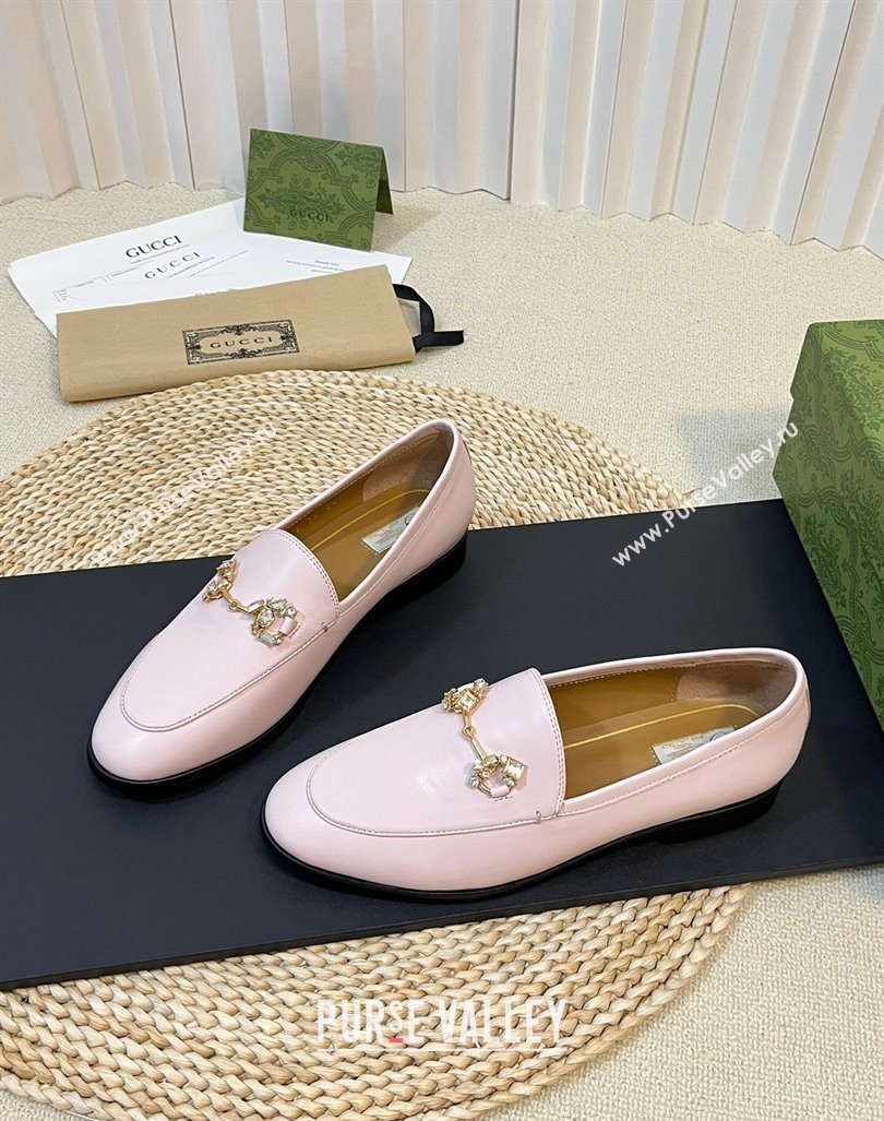 Gucci Jordaan Leather Loafers with Crystals Light Pink 2023 759918 (MD-231205027)