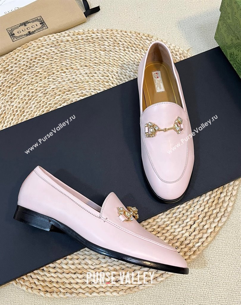 Gucci Jordaan Leather Loafers with Crystals Light Pink 2023 759918 (MD-231205027)