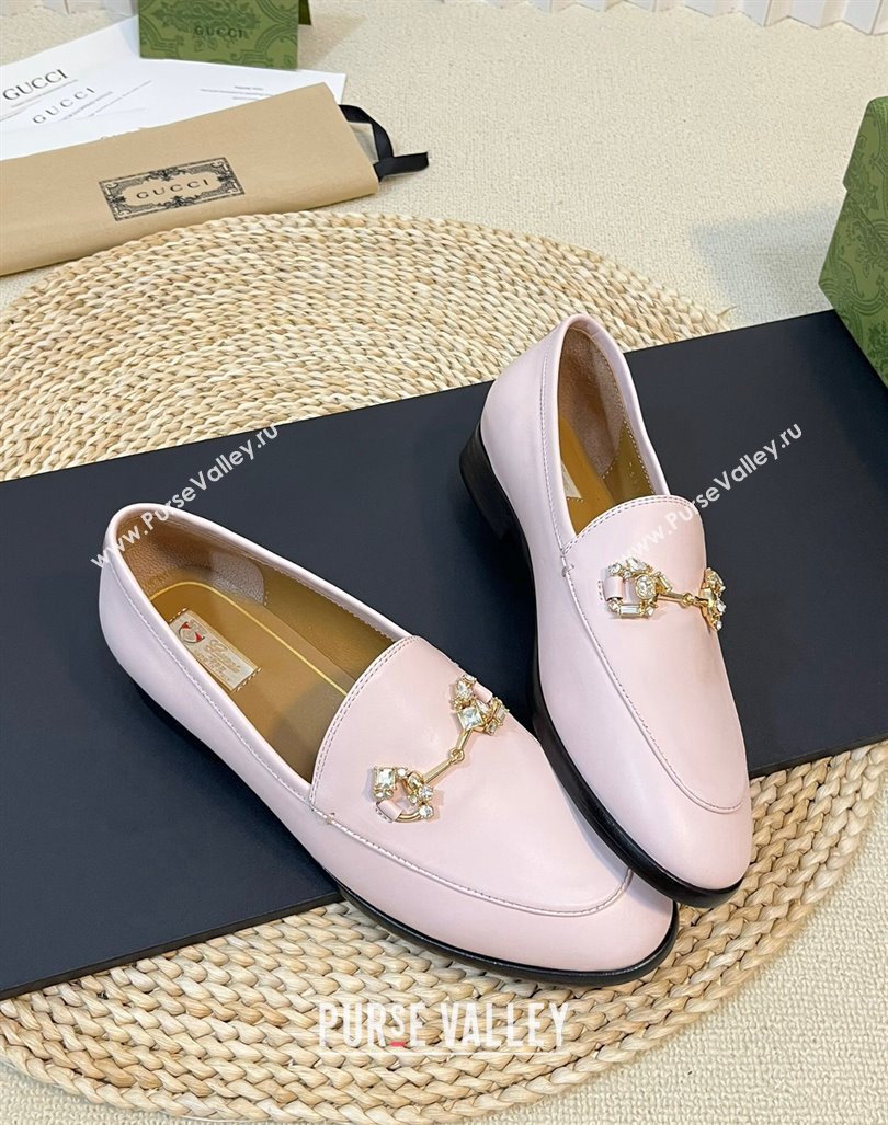 Gucci Jordaan Leather Loafers with Crystals Light Pink 2023 759918 (MD-231205027)