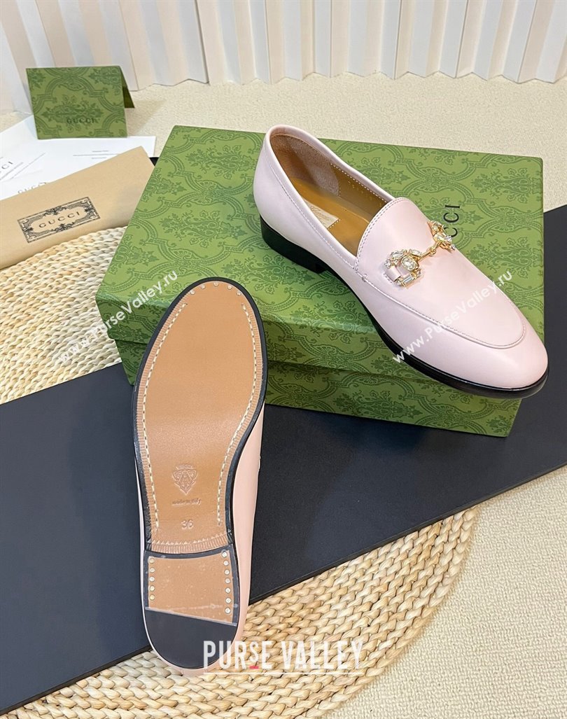 Gucci Jordaan Leather Loafers with Crystals Light Pink 2023 759918 (MD-231205027)